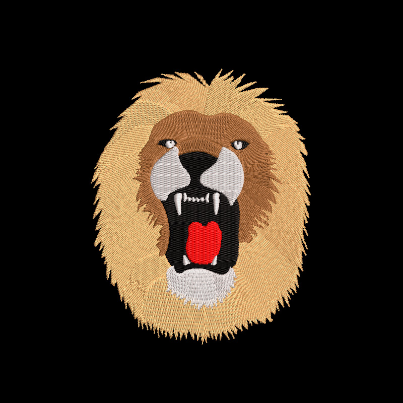 Diseño de cara de león rugiendo para bordar