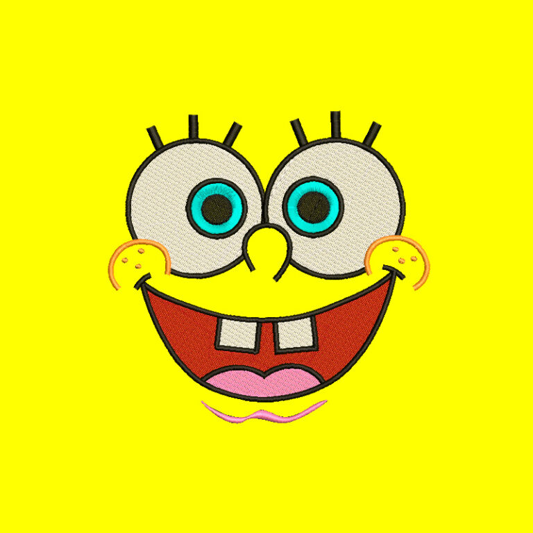 Diseño de la cara de Bob Esponja sonriendo para bordar