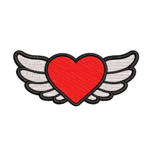 Diseño de un corazón con alas para bordar