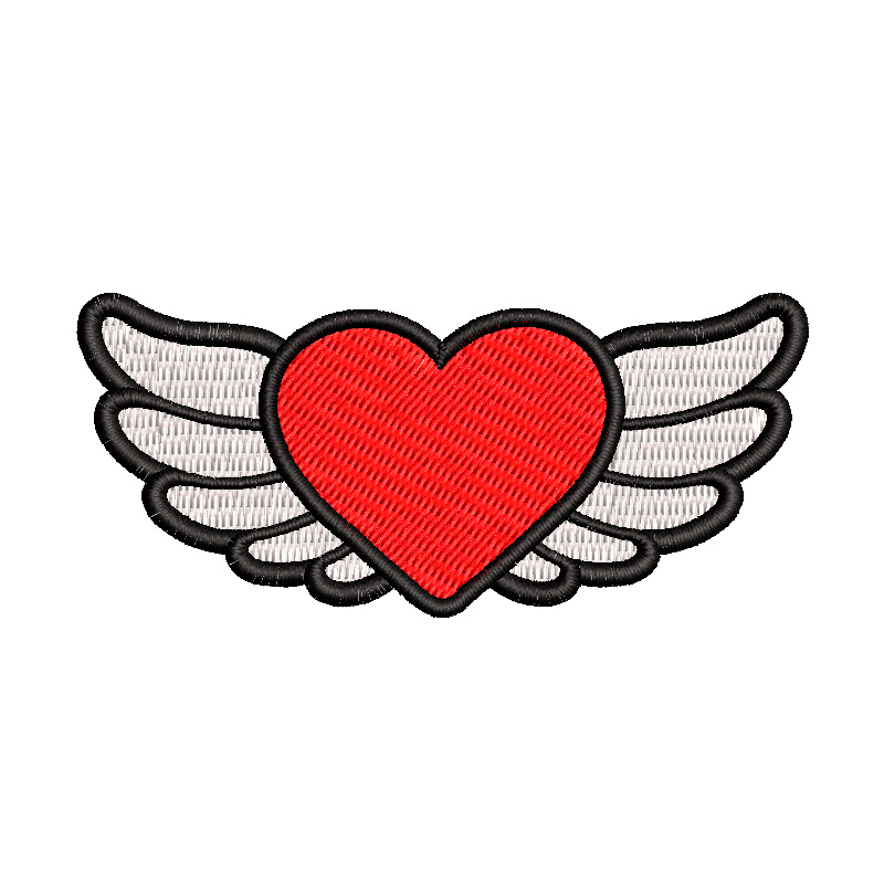 Diseño de un corazón con alas para bordar