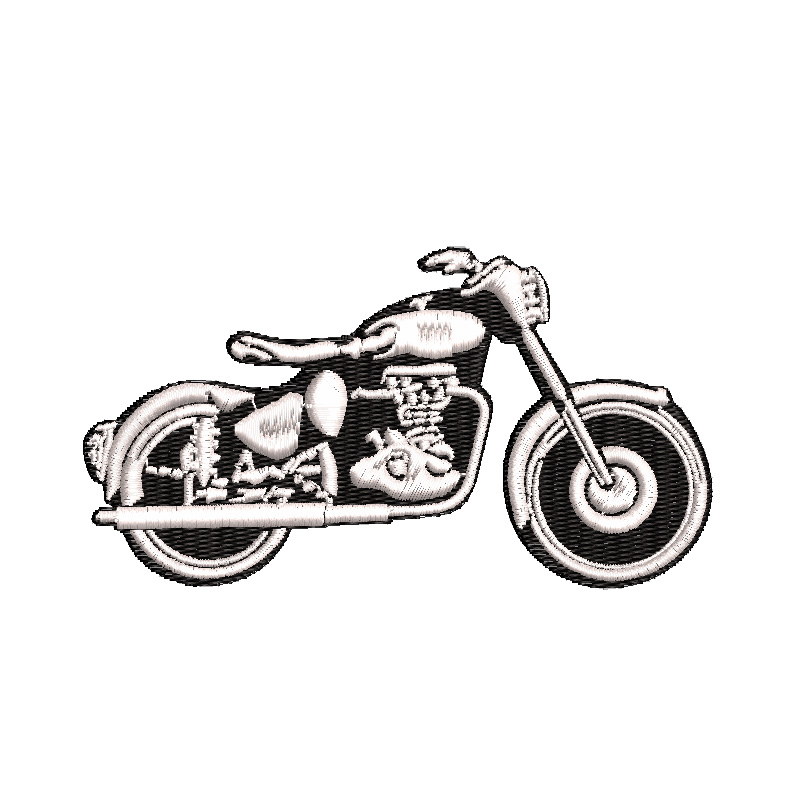 Diseño de moto clasica en blanco y negro para bordar