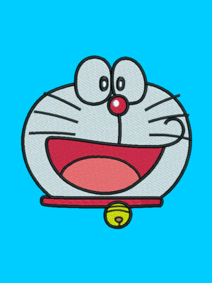 Diseño de la cara de Doraemon sonriendo para bordar